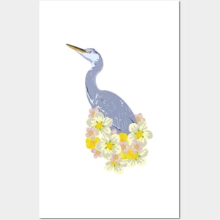 crane with wild flowers Posters and Art